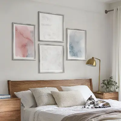 Set de 4 cuadros para salón con diseño de texturas de acuarela en tonos pastel