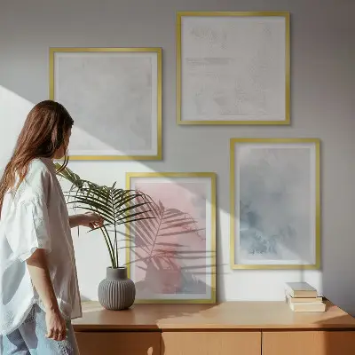 Set de 4 cuadros para salón con diseño de texturas de acuarela en tonos pastel