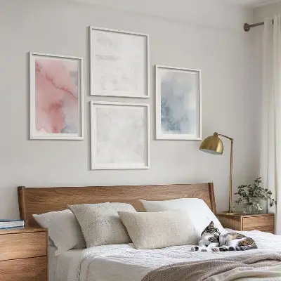 Set de 4 cuadros para salón con diseño de texturas de acuarela en tonos pastel