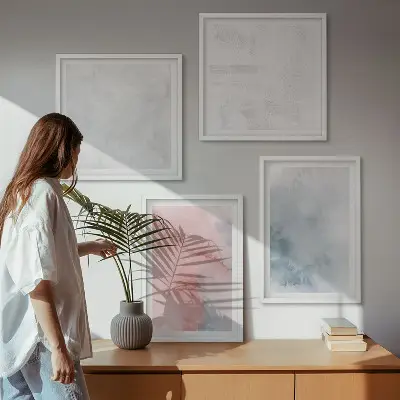 Set de 4 cuadros para salón con diseño de texturas de acuarela en tonos pastel
