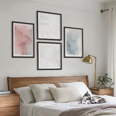 Set de 4 cuadros para salón con diseño de texturas de acuarela en tonos pastel
