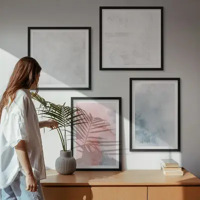 Set de 4 cuadros para salón con diseño de texturas de acuarela en tonos pastel