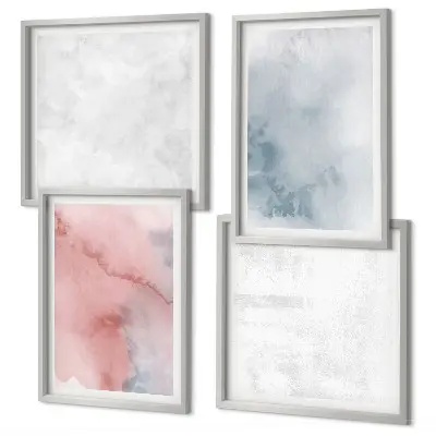 Set de 4 cuadros para salón con diseño de texturas de acuarela en tonos pastel