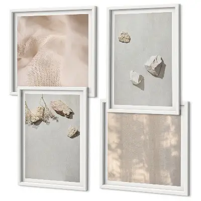 Set de cuadros modernos para salón con decoraciones de playa y piedras de estilo bohemio