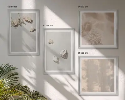Set de cuadros modernos para salón con decoraciones de playa y piedras de estilo bohemio