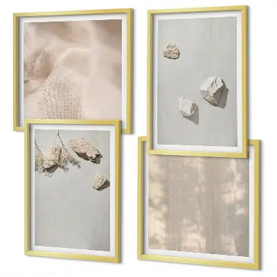 Set de cuadros modernos para salón con decoraciones de playa y piedras de estilo bohemio