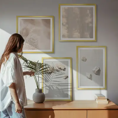 Set de cuadros modernos para salón con decoraciones de playa y piedras de estilo bohemio