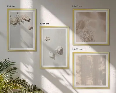 Set de cuadros modernos para salón con decoraciones de playa y piedras de estilo bohemio