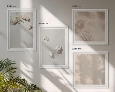 Set de cuadros modernos para salón con decoraciones de playa y piedras de estilo bohemio