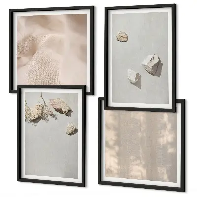 Set de cuadros modernos para salón con decoraciones de playa y piedras de estilo bohemio