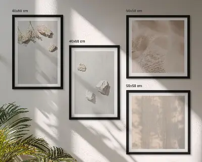 Set de cuadros modernos para salón con decoraciones de playa y piedras de estilo bohemio