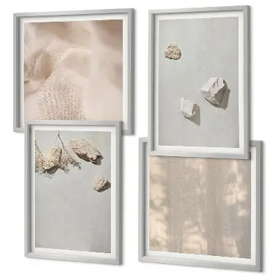 Set de cuadros modernos para salón con decoraciones de playa y piedras de estilo bohemio