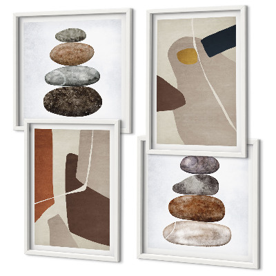 Set de 4 cuadros para salón Formas bohemias abstractas