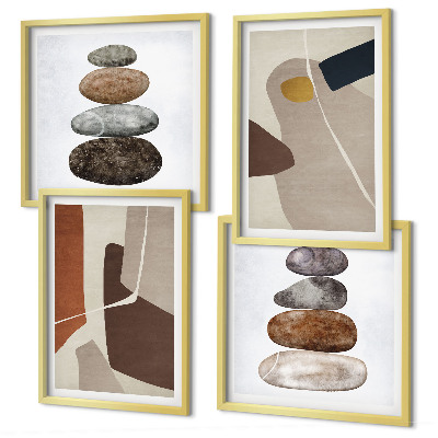Set de 4 cuadros para salón Formas bohemias abstractas