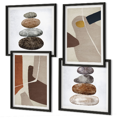Set de 4 cuadros para salón Formas bohemias abstractas