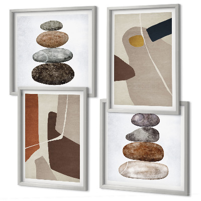 Set de 4 cuadros para salón Formas bohemias abstractas