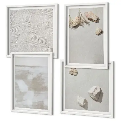 Set de 4 cuadros para salón diseño con textura bohemia de arenisca
