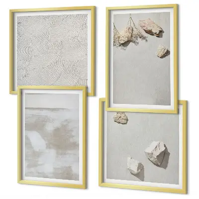 Set de 4 cuadros para salón diseño con textura bohemia de arenisca