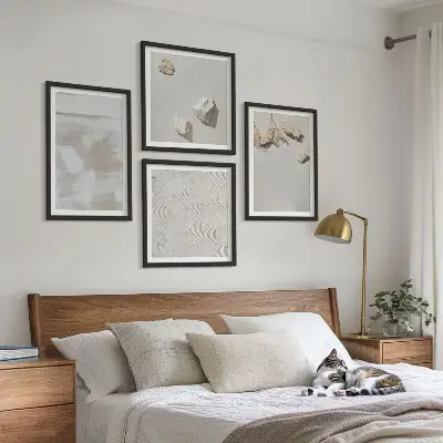 Set de 4 cuadros para salón diseño con textura bohemia de arenisca