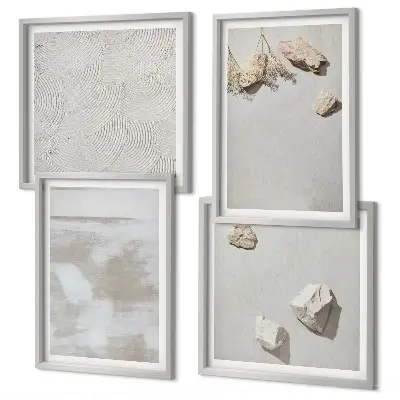 Set de 4 cuadros para salón diseño con textura bohemia de arenisca