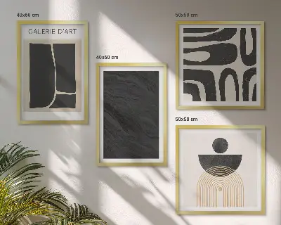 Set de 4 cuadros para salón con diseño de formas abstractas de mármol