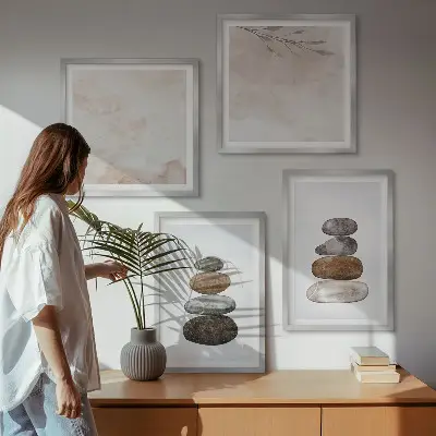 Set de cuadros modernos para salón diseño de piedras en estilo bohemio