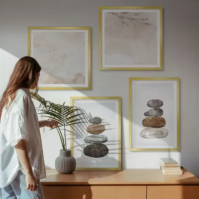 Set de cuadros modernos para salón diseño de piedras en estilo bohemio
