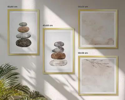 Set de cuadros modernos para salón diseño de piedras en estilo bohemio