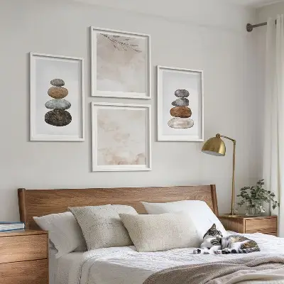 Set de cuadros modernos para salón diseño de piedras en estilo bohemio