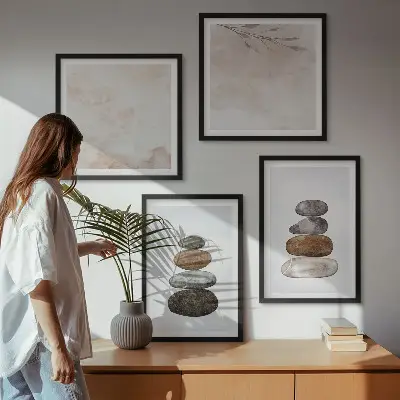 Set de cuadros modernos para salón diseño de piedras en estilo bohemio