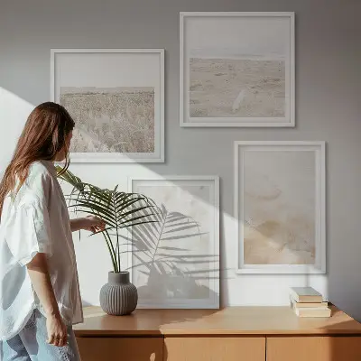 Galería de pared con texturas de moda en tonos pastel