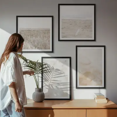 Galería de pared con texturas de moda en tonos pastel