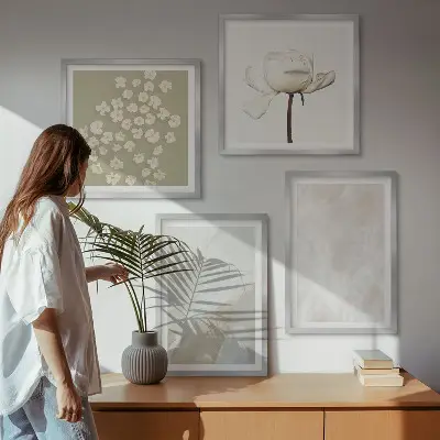 Set de cuadros modernos para salón con diseño de flores y texturas bohemias de moda