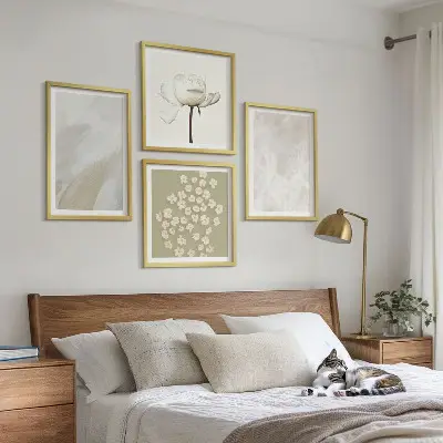 Set de cuadros modernos para salón con diseño de flores y texturas bohemias de moda