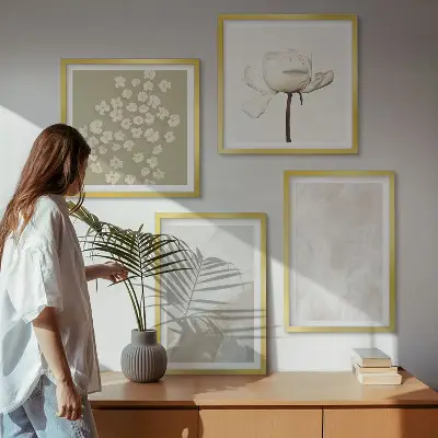 Set de cuadros modernos para salón con diseño de flores y texturas bohemias de moda