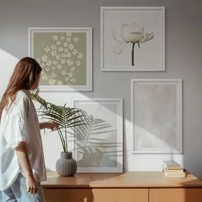 Set de cuadros modernos para salón con diseño de flores y texturas bohemias de moda
