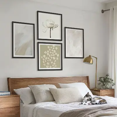Set de cuadros modernos para salón con diseño de flores y texturas bohemias de moda