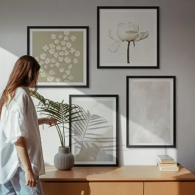 Set de cuadros modernos para salón con diseño de flores y texturas bohemias de moda