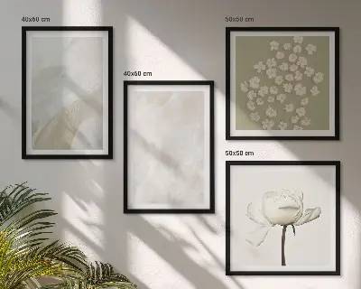 Set de cuadros modernos para salón con diseño de flores y texturas bohemias de moda