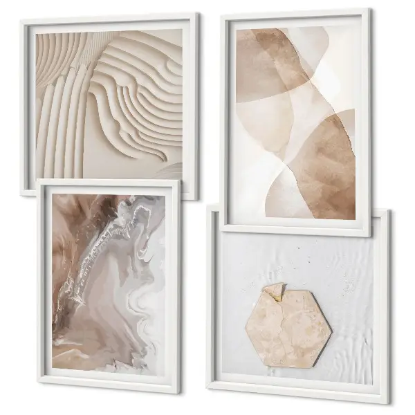 Set de 4 cuadros abstractos para salón con estructuras pintadas