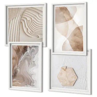 Set de 4 cuadros abstractos para salón con estructuras pintadas
