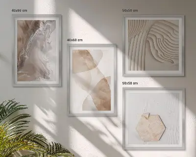 Set de 4 cuadros abstractos para salón con estructuras pintadas