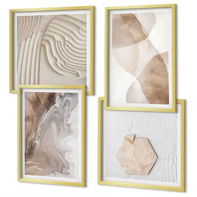 Set de 4 cuadros abstractos para salón con estructuras pintadas