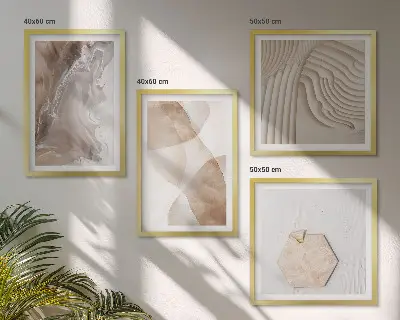 Set de 4 cuadros abstractos para salón con estructuras pintadas