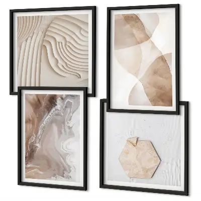 Set de 4 cuadros abstractos para salón con estructuras pintadas