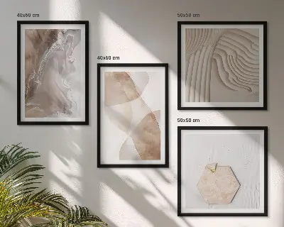 Set de 4 cuadros abstractos para salón con estructuras pintadas