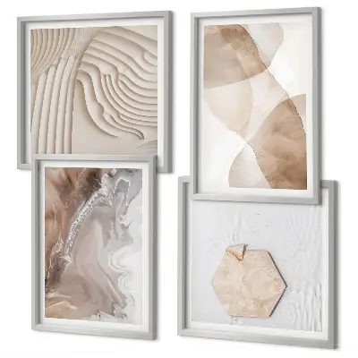 Set de 4 cuadros abstractos para salón con estructuras pintadas