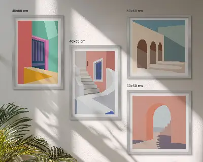 Galería de pared con diseño de edificios modernos y coloridos