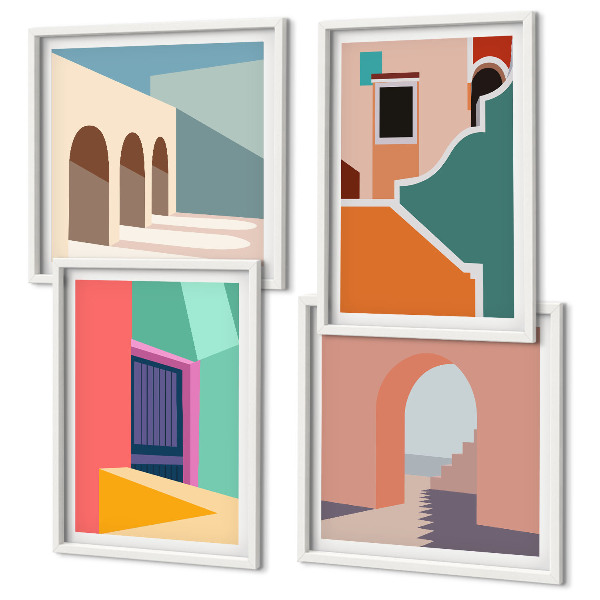 Set de cuadros modernos para salón Ilustraciones coloridas de la ciudad