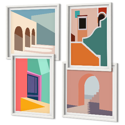 Set de cuadros modernos para salón Ilustraciones coloridas de la ciudad